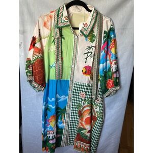 TFY Collection Tropical Postcard Patchwork Shirt Dress Multi Color New NWT 2X